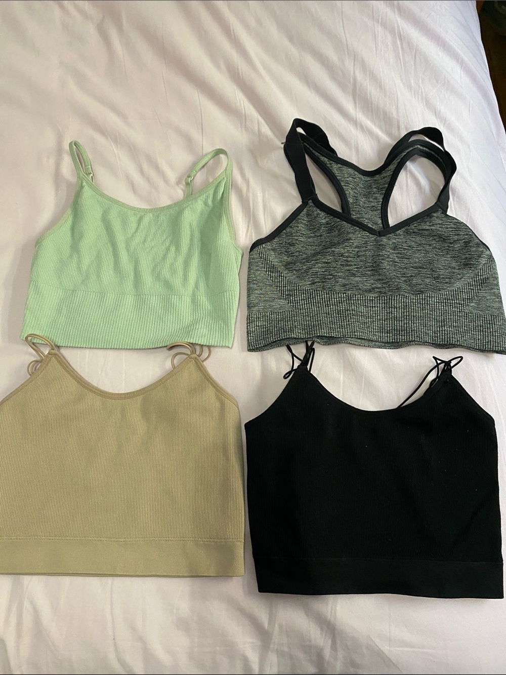 4-Pack Seamless Bralette  Set - Mint, Beige, Black, Heather Gray